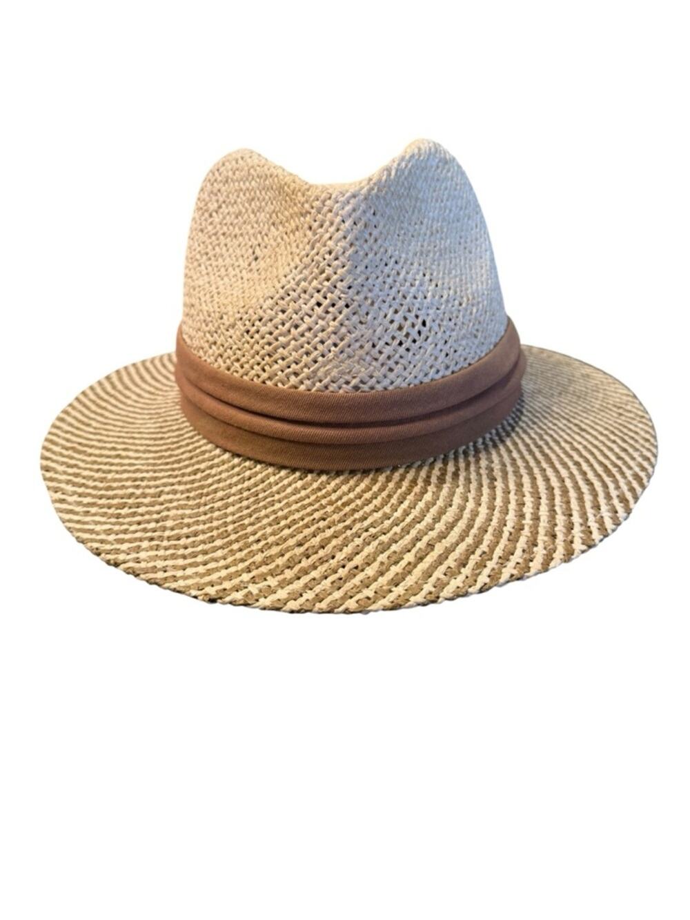 HBY Miami Wide-Brim Straw Fedora with Brown Band One Size